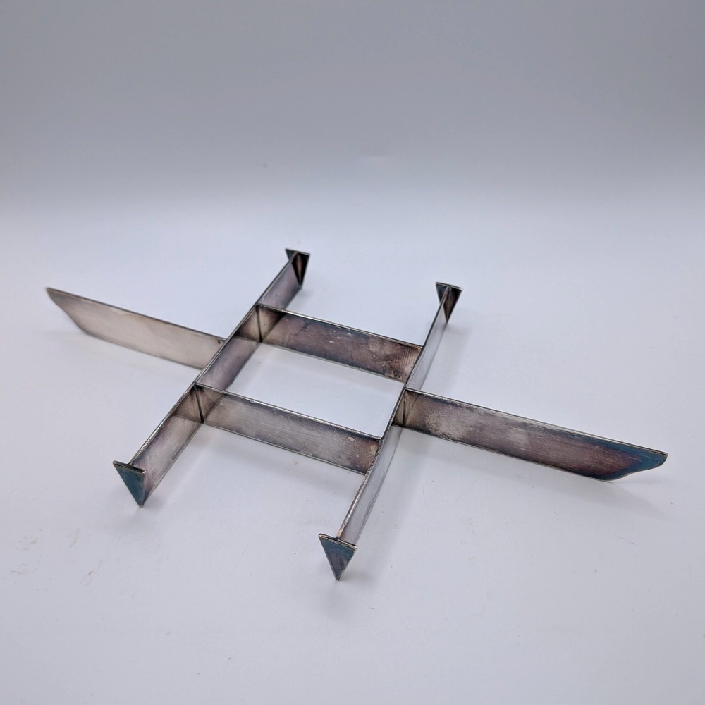 Modernist‎ Silver Plate Trivet Geometric Architectural Grid Tabletop Hot Plate